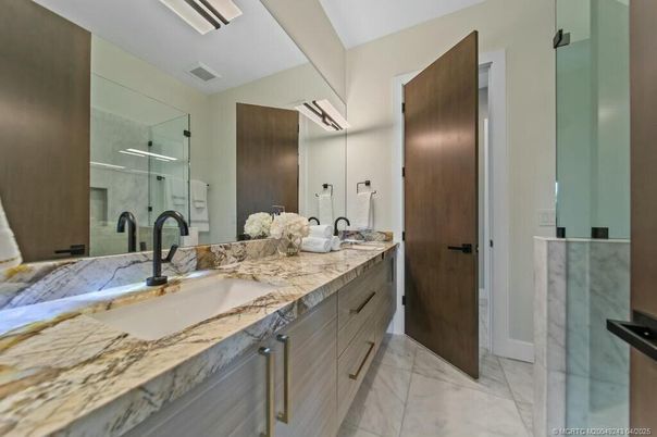 Bathroom, Dual Sink Vanities, Glass Shower, Interior, Marble