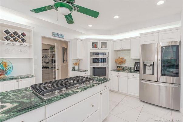Interior, Kitchen, Marble, Recessed Lighting, Stainless Steel Appliances