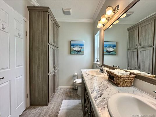 Bathroom, Dual Sink Vanities, Interior, Wood Texture Flooring