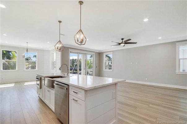 Interior, Kitchen, Pendant Lights, Recessed Lighting, Wood Texture Flooring