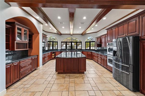 Interior, Kitchen, Recessed Lighting, Stainless Steel Appliances, Wooden Beams