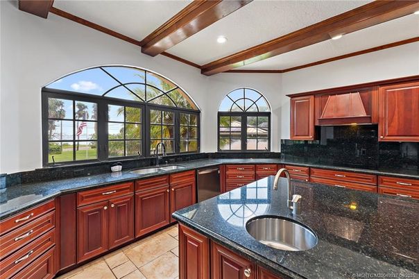Interior, Kitchen, Recessed Lighting, Stainless Steel Appliances, Wooden Beams