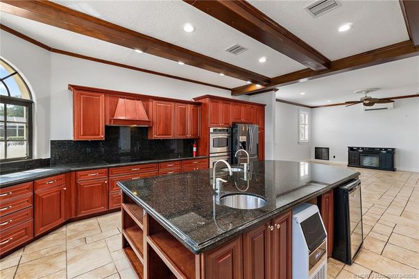 Interior, Kitchen, Recessed Lighting, Stainless Steel Appliances, Wooden Beams