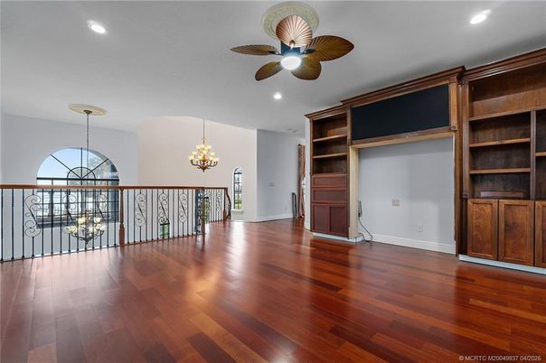 Chandelier, Empty room, Interior, Recessed Lighting, Wood Texture Flooring
