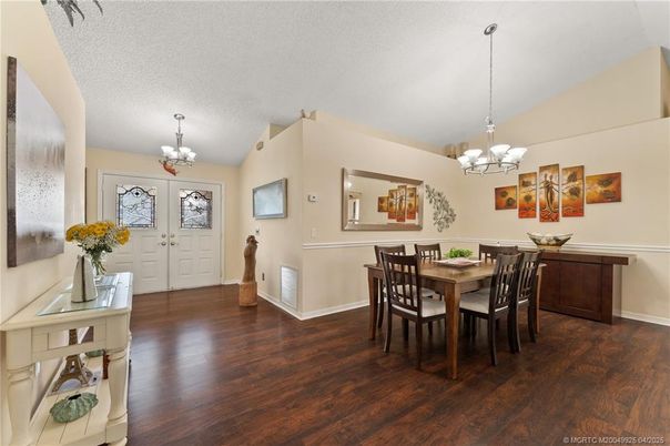 Chandelier, Dining room, Interior, Wood Texture Flooring