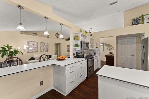 Interior, Kitchen, Pendant Lights, Stainless Steel Appliances, Wood Texture Flooring