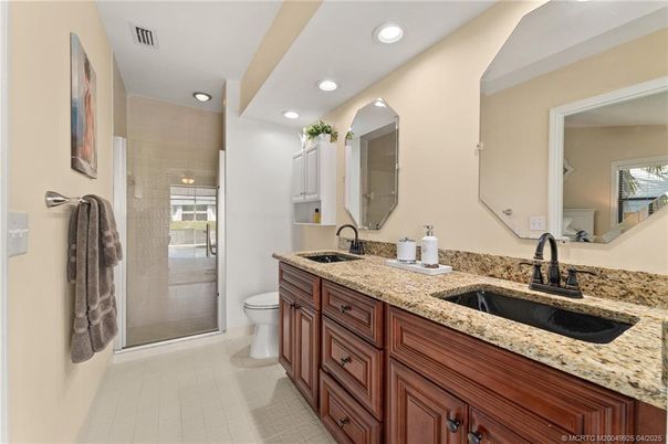 Bathroom, Dual Sink Vanities, Glass Shower, Interior, Recessed Lighting