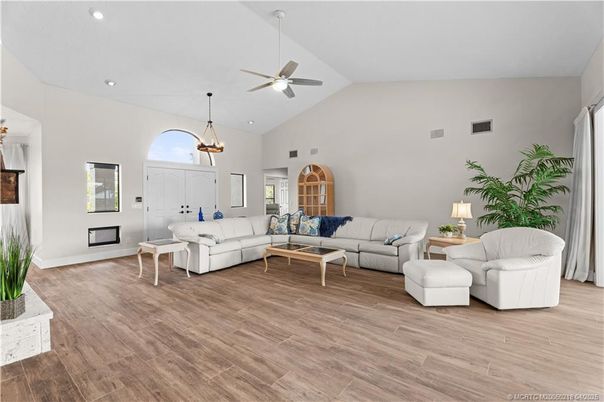 Interior, Living room, Pendant Lights, Recessed Lighting, Wood Texture Flooring