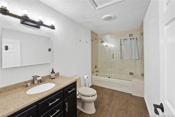 Bathroom, Glass Shower, Interior, Wood Texture Flooring