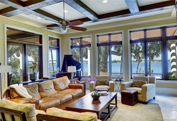 Interior, Living room, Piano, Recessed Lighting, Water, Wooden Beams