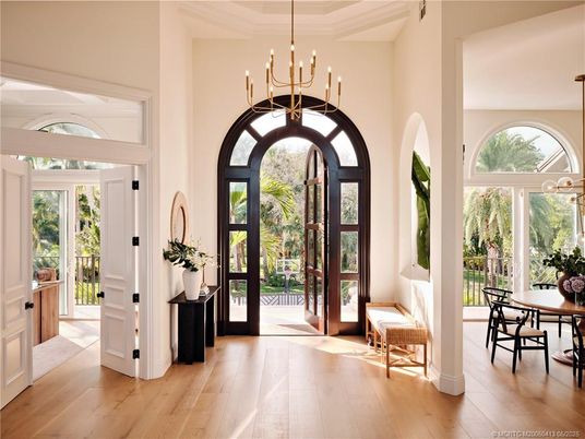 Chandelier, Dining room, Interior, Pendant Lights, Wood Texture Flooring