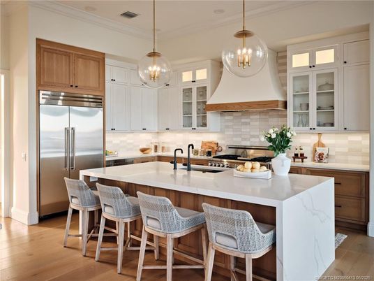 Interior, Kitchen, Pendant Lights, Stainless Steel Appliances, Wood Texture Flooring