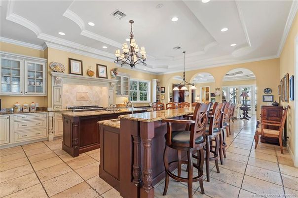 Chandelier, Interior, Kitchen, Recessed Lighting, Stainless Steel Appliances