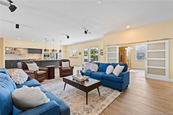 Interior, Kitchen, Living room, Pendant Lights, Recessed Lighting, Wood Texture Flooring