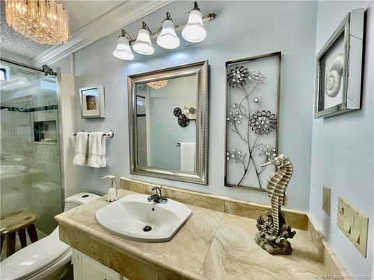 Bathroom, Chandelier, Glass Shower, Interior