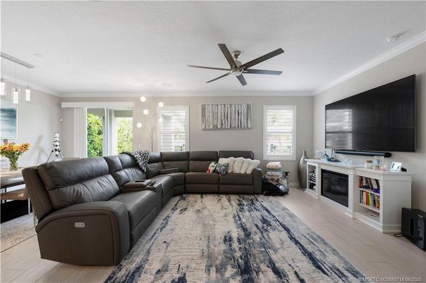 Fireplace, Interior, Living room, Pendant Lights, Wood Texture Flooring