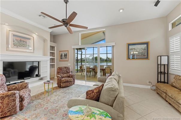Dining room, Fireplace, Interior, Living room, Recessed Lighting, Water