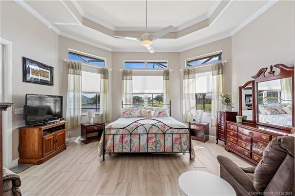 Bedroom, Interior, Pendant Lights, Wood Texture Flooring