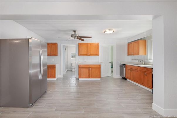 Interior, Kitchen, Stainless Steel Appliances, Wood Texture Flooring