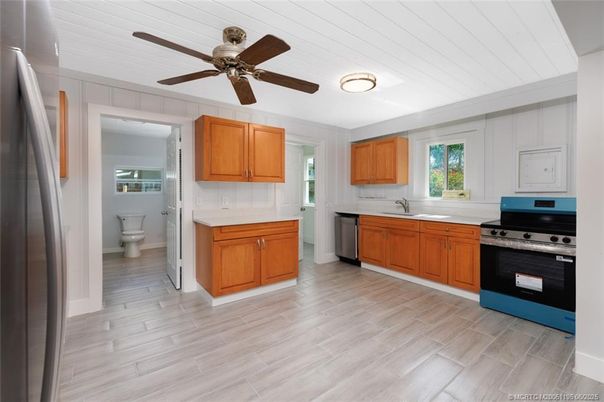 Interior, Kitchen, Stainless Steel Appliances, Wood Texture Flooring