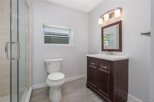 Bathroom, Glass Shower, Interior, Wood Texture Flooring