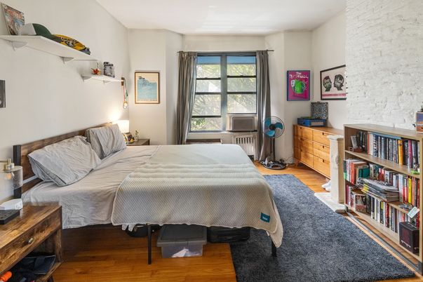 Bedroom, Interior, Stone Walls, Wood Texture Flooring