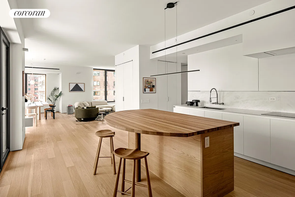Interior, Kitchen, Living room, Pendant Lights, Wood Texture Flooring