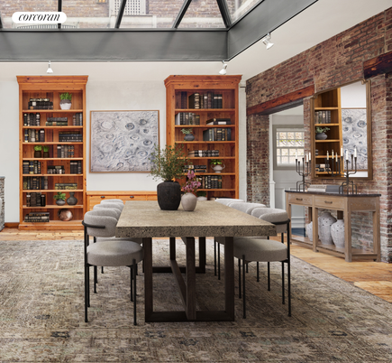 Dining room, Interior, Stone Walls, Wood Texture Flooring