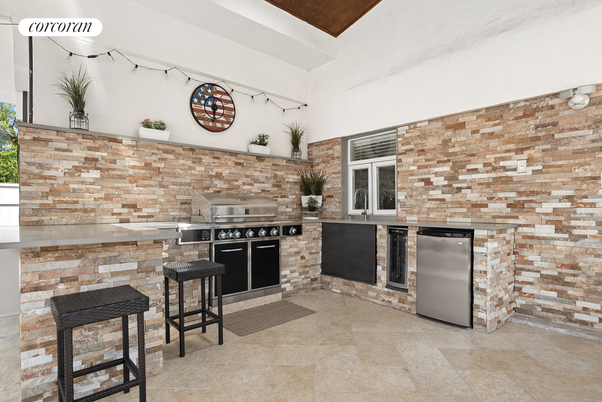 Interior, Kitchen, Stainless Steel Appliances, Stone Walls