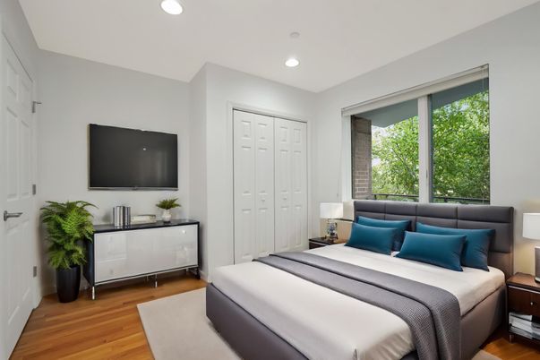 Bedroom, Interior, Recessed Lighting, Wood Texture Flooring