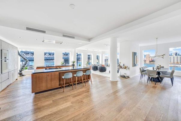Dining room, Interior, Pendant Lights, Recessed Lighting, Wood Texture Flooring