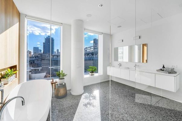 Bathroom, Dual Sink Vanities, Free Standing Baths, Glass Shower, Interior, Pendant Lights, Recessed Lighting
