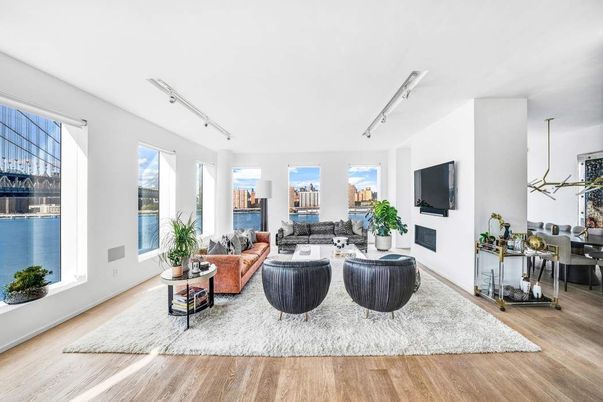 Fireplace, Interior, Living room, Pendant Lights, Water, Wood Texture Flooring