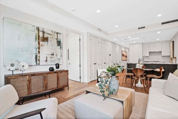 Dining room, Interior, Kitchen, Living room, Recessed Lighting, Wood Texture Flooring