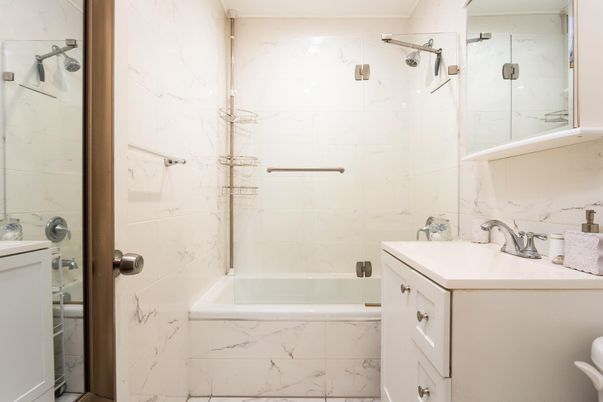 Bathroom, Glass Shower, Interior, Marble Walls
