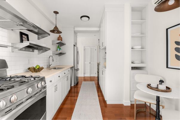Interior, Kitchen, Pendant Lights, Stainless Steel Appliances, Wood Texture Flooring