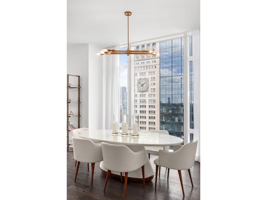 Dining room, Interior, Pendant Lights, Wood Texture Flooring