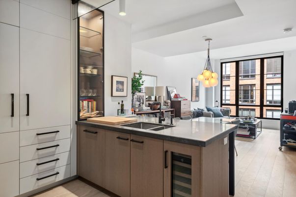 Interior, Kitchen, Living room, Pendant Lights, Recessed Lighting, Wood Texture Flooring