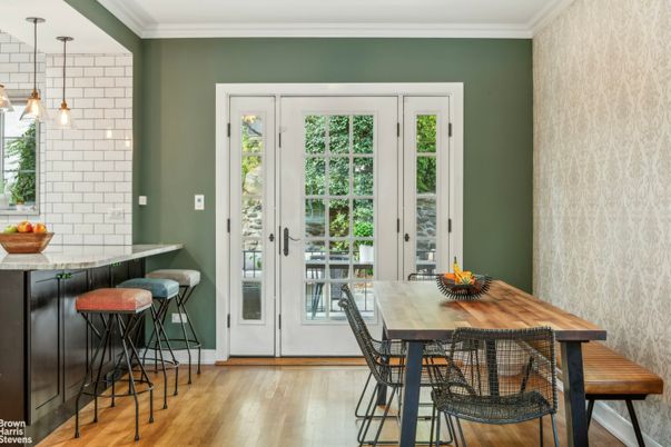 Dining room, Interior, Pendant Lights, Wood Texture Flooring