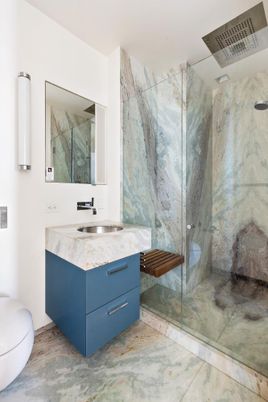 Bathroom, Glass Shower, Interior, Marble Walls