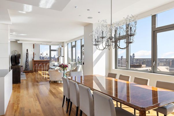 Chandelier, Dining room, Interior, Living room, Recessed Lighting, Wood Texture Flooring