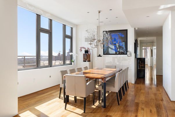 Chandelier, Dining room, Interior, Recessed Lighting, Wood Texture Flooring