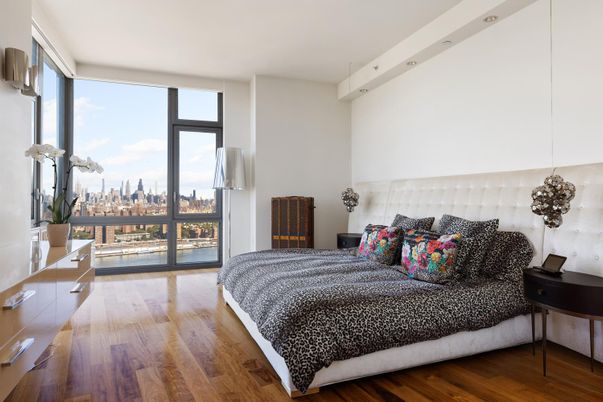 Bedroom, Interior, Recessed Lighting, Water, Wood Texture Flooring