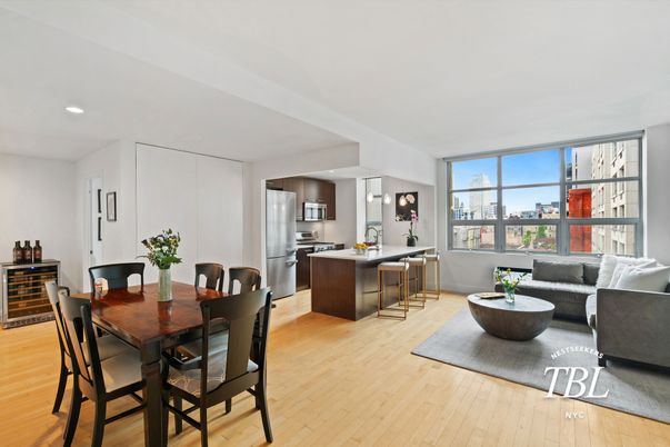 Dining room, Interior, Kitchen, Living room, Recessed Lighting, Stainless Steel Appliances, Wood Texture Flooring