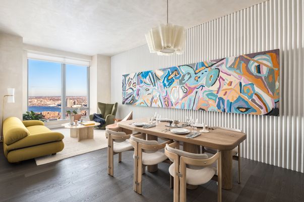Dining room, Interior, Pendant Lights, Water, Wood Texture Flooring