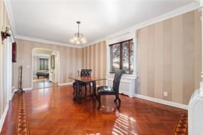 Chandelier, Dining room, Interior, Wood Texture Flooring