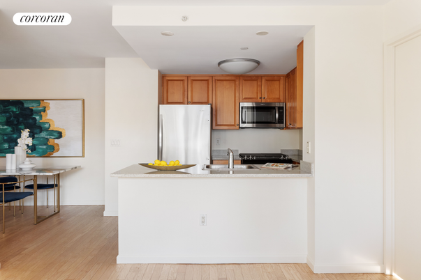 Dining room, Interior, Kitchen, Stainless Steel Appliances, Wood Texture Flooring