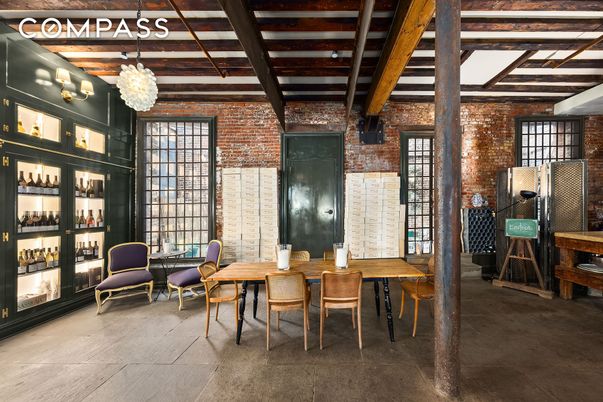 Chandelier, Dining room, Interior, Pendant Lights, Stone Walls, Wooden Beams