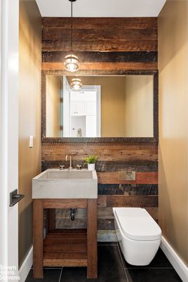 Bathroom, Interior, Pendant Lights, Wooden Walls