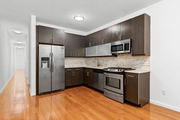 Interior, Kitchen, Stainless Steel Appliances, Wood Texture Flooring